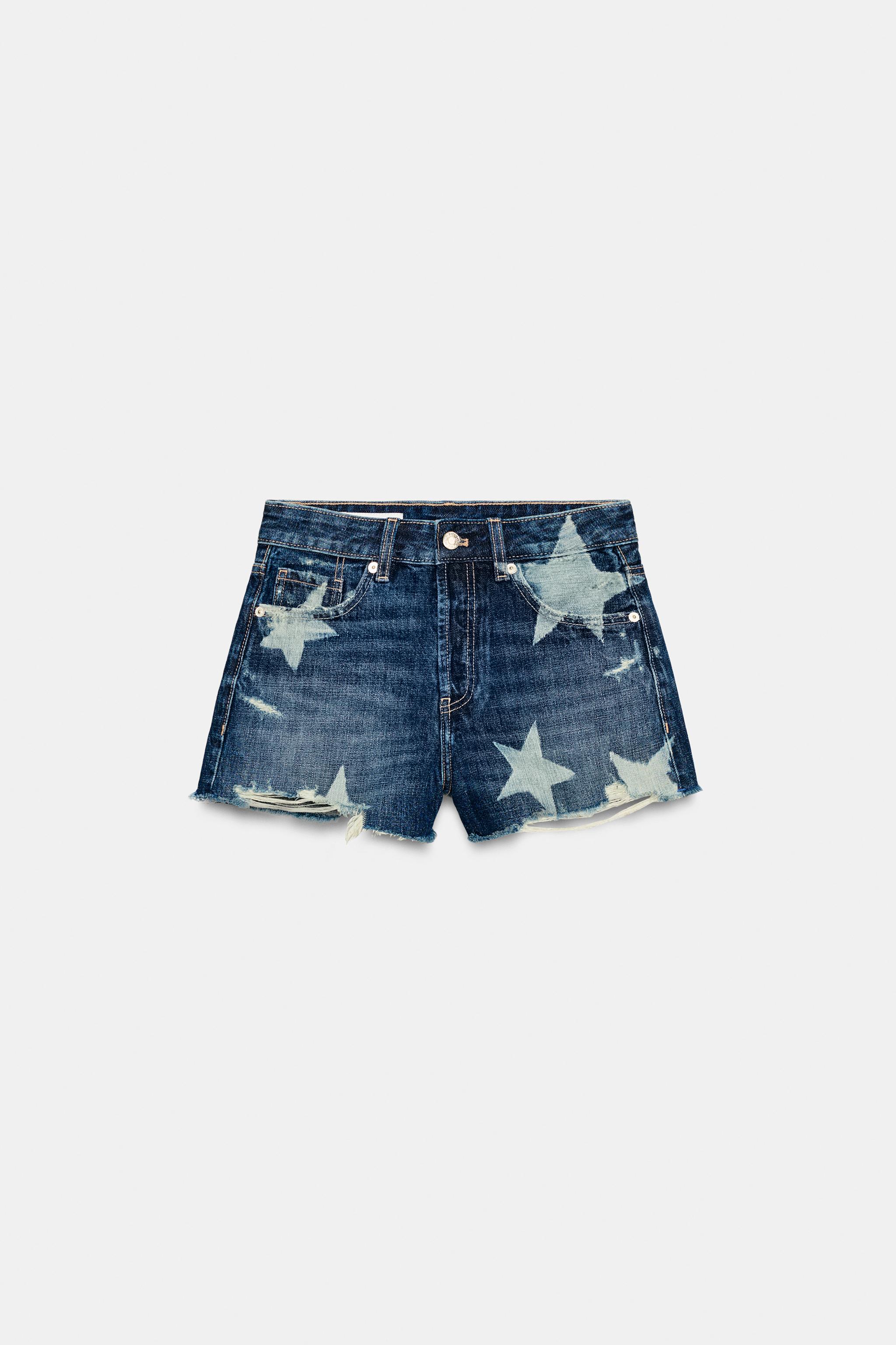 SHORT EN JEAN TRF TAILLE MI-HAUTE ÉTOILES